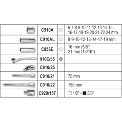 Medium Sortiment mit Sechskant-Steckschlüsseln 3/8'' 2